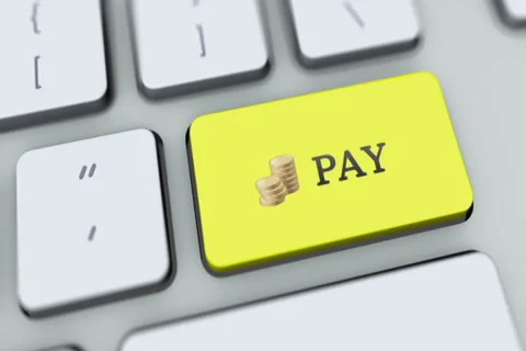Pay button on computer keyboard. Key is pressed, click for HD Stock Footage 35648459