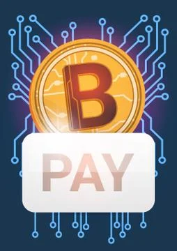 Pay Button Over Golden Bitcoin Icon Digital Crypto Currency Modern Web Money Illustrazione stock