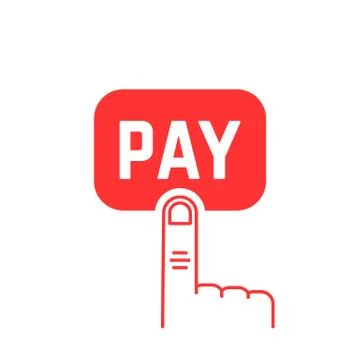 Pay button with red thin line finger on white Stock Illustration