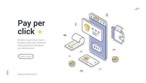 Pay per click advertising and digital marketing campaign with smartphone anal Illustrazione stock