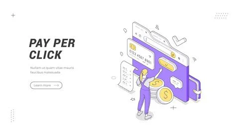 Pay Per Click Advertising Isometric Vector Illustration Banner Template Stock Illustration
