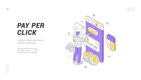Pay Per Click Advertising Model Isometric Vector Illustration for PPC Marke.. Stock Illustration