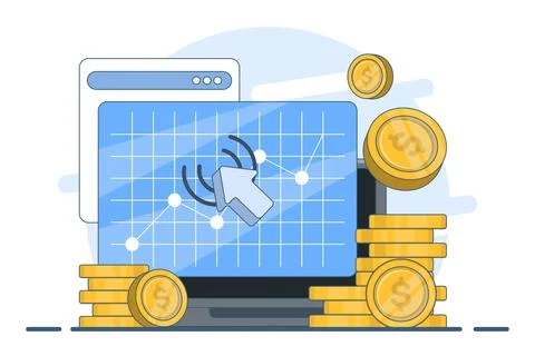 Pay per click concept, internet marketing, Cost per click. Stock-Illustration