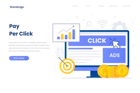 Pay per click flat illustration concept for site Stock Illustration