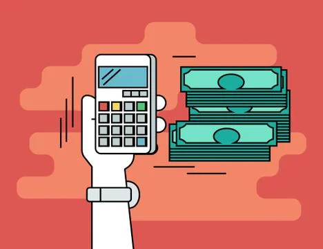 Pay per click. Flat line contour illustration of calculating money Stock Illustration