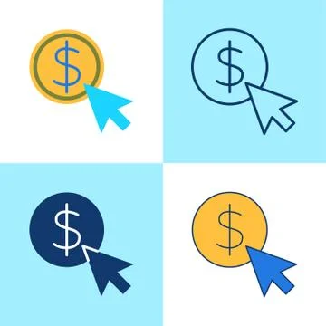Pay per click icon set in flat and line style Stock Illustration