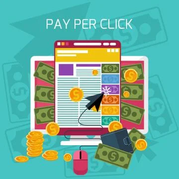 Pay per click internet advertising model Stock Illustration