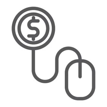 Pay per click line icon, internet and marketing, mouse and dollar sign, vector Illustrazione stock