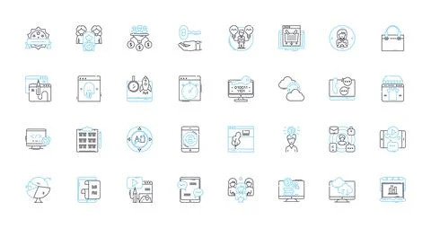 Pay-per-click linear icons set. Advertising, Traffic, Bidding, Conversion Stock Illustration