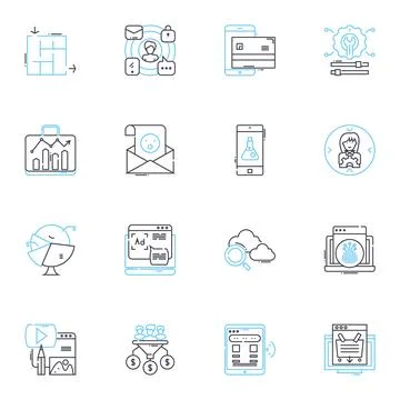 Pay-per-click linear icons set. Advertising, Traffic, Bidding, Conversion Stock Illustration
