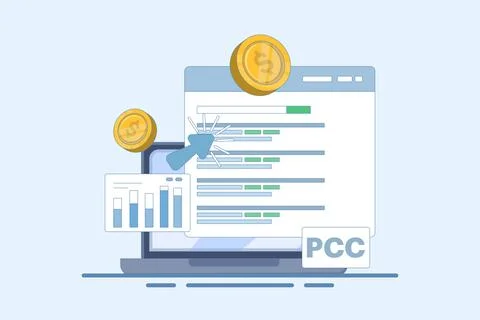 Pay Per Click Marketing Concept or PPC, Digital Advertising Line Campaign. Stock Illustration