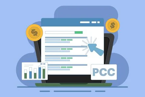Pay Per Click Marketing Concept or PPC, Digital Advertising Line Campaign. Stock Illustration