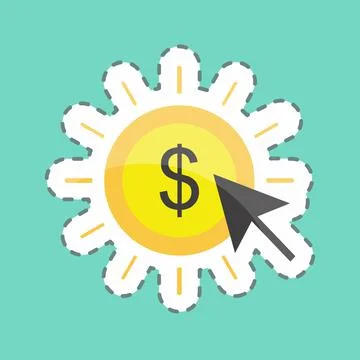 Pay Per Click Sticker in trendy line cut isolated on blue background Stock Illustration