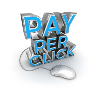 Pay Per Click text and mouse, 3d Concept isolated on white Stock Illustration