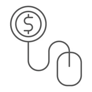 Pay per click thin line icon, internet and marketing, mouse and dollar sign Illustrazione stock