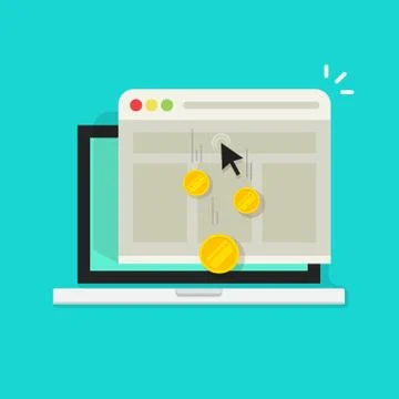 Pay per click vector, internet advertising icon, coins money earned Stock Illustration