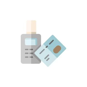Pay with credit card reader machine. Swiping terminal payment. Contactless. F Stock Illustration