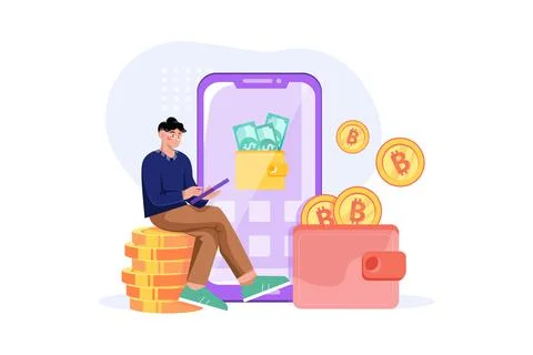 Pay with cryptocurrency illustration concept Stock Illustration