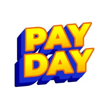 Pay Day 3D Text Graphic in yellow orange blue colors Stock Illustration