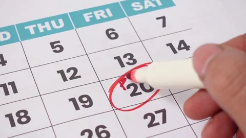 Pay Day Reminder On Calendar With Red Circle Mark On Date In Office Planning Stock Footage 318467459
