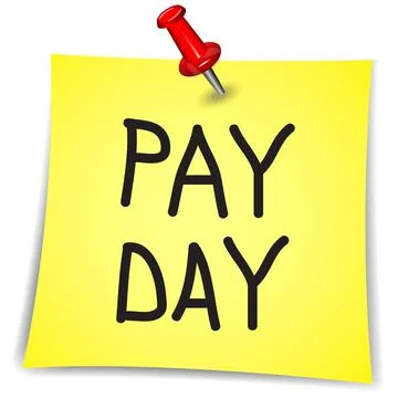 Pay day word on a Note Paper with pin on white Illustrazione stock