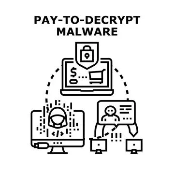 Pay to decrypt malware data ransomware cyber attack concept Stock Illustration
