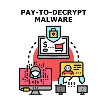 Pay to decrypt malware data ransomware cyber attack concept Stock Illustration