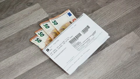 Pay for electricity by postal order and euro banknotes 스톡 동영상 169636183