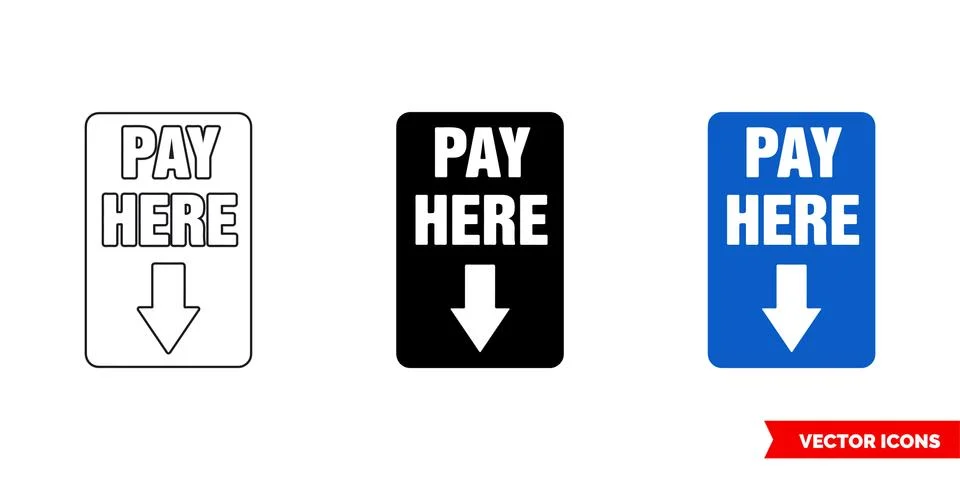 Pay here parking information sign icon of 3 types color, black and white, out Stock Illustration