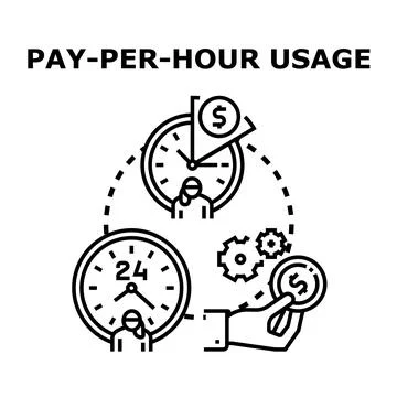 Pay per hour usage tracking and time management Stock Illustration