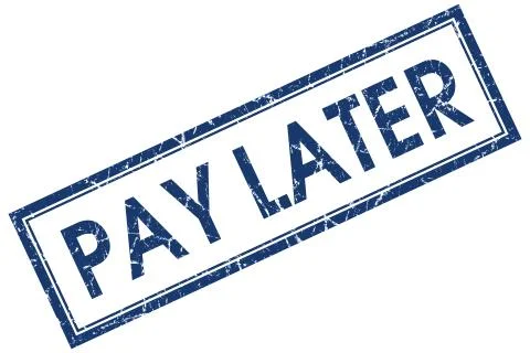 Pay later blue square stamp isolated on white background Ilustração Stock