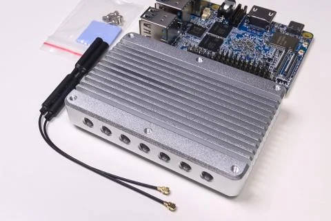 Pay mini computer with a processor and interface connectors. Min Stock Photos