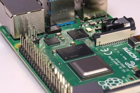 Pay mini computer with a processor and interface connectors. Min Stock Photos