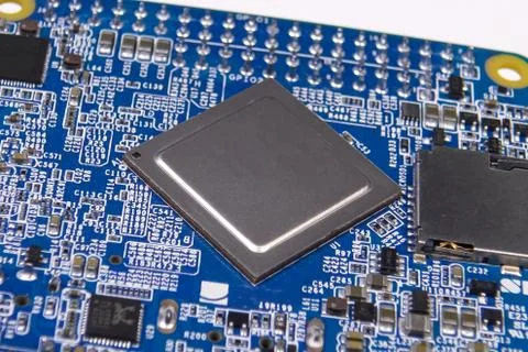 Pay mini computer with a processor and interface connectors. Miniature comput Stock Photos