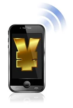 Pay by Mobile, Cell Smart Phone Renminbi Yen Stock Illustration