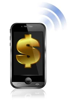 Pay by Mobile, Cell Smart Phone Dollar Stock Illustration