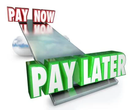 Pay now vs later delay payments borrow credit installment plan Ilustração Stock