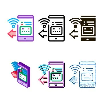 Pay pass variations smartphone app icon vector outline Stock Illustration