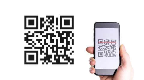 Pay qr code. Hand holding mobile smartphone screen for payment, online pay, s Stock Photos