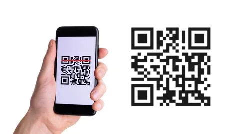 Pay qr code. Hand holding mobile smartphone screen for payment, online pay, s Foto stock