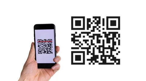 Pay qr code. Hand holding mobile smartphone screen for payment, online pay, s Stock Photos