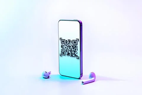 Pay qr code. Mobile smartphone screen for payment, online pay, scan barcode w 写真素材