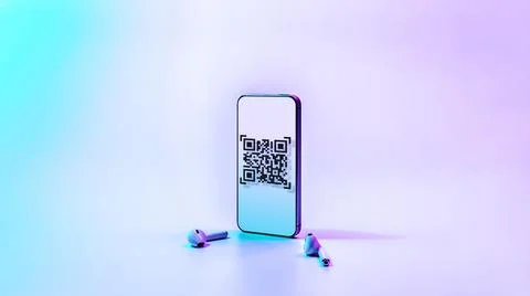 Pay qr code. Mobile smartphone screen for payment, online pay, scan barcode w Foto stock