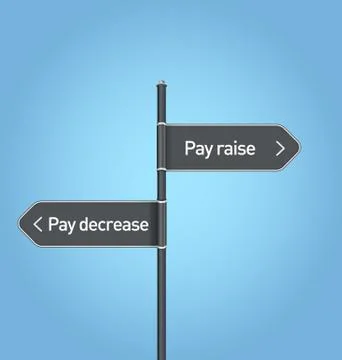 Pay raise vs pay decrease choice road sign 스톡 일러스트