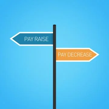 Pay raise vs pay decrease choice road sign 스톡 일러스트
