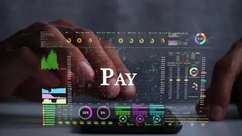 Pay text on business data number futuristic hologram background. Stock Footage 281224116