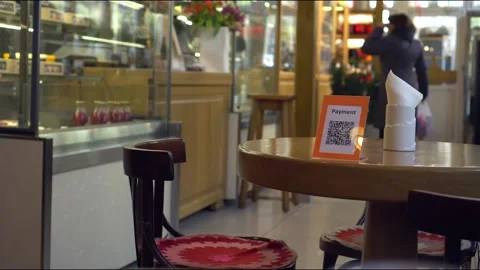 Pay touch-free with QR Code. Touchless digital payment option for businesses Stock Footage 143897076