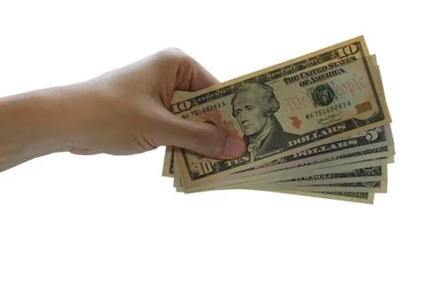 Pay the US dollar , Hand use dollar money on the white background 스톡 사진