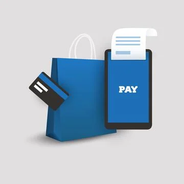 Pay Using Credit Card, Touch Based Mobile Payment or Shop Online - Shopping.. Illustrazione stock
