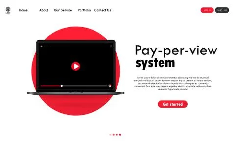 Pay Per View system illustration. Laptop with video player on display. Vector Stock Illustration